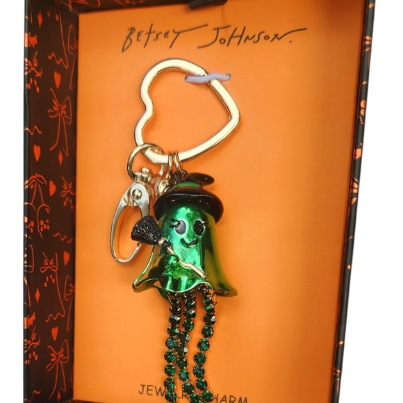 Betsey Johnson Green Witch Ghost Bag Charm Keychain